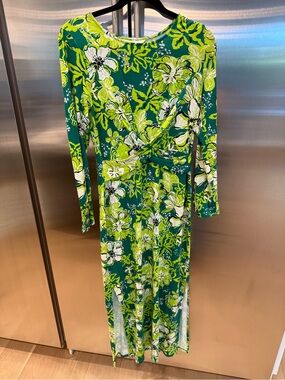 Lilly Pulitzer Green Floral Wrap-Style Long Sleeve Dress